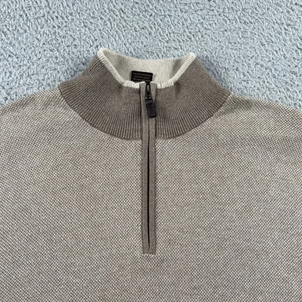 Jos A Bank Sweater Mens Large 1/4‎ Zip Elbow Pad Cotton Cashmere Pullover